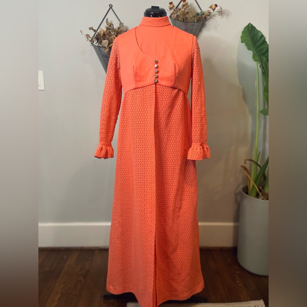 Vintage Long Sleeve Coral Two piece  Maxi Dress